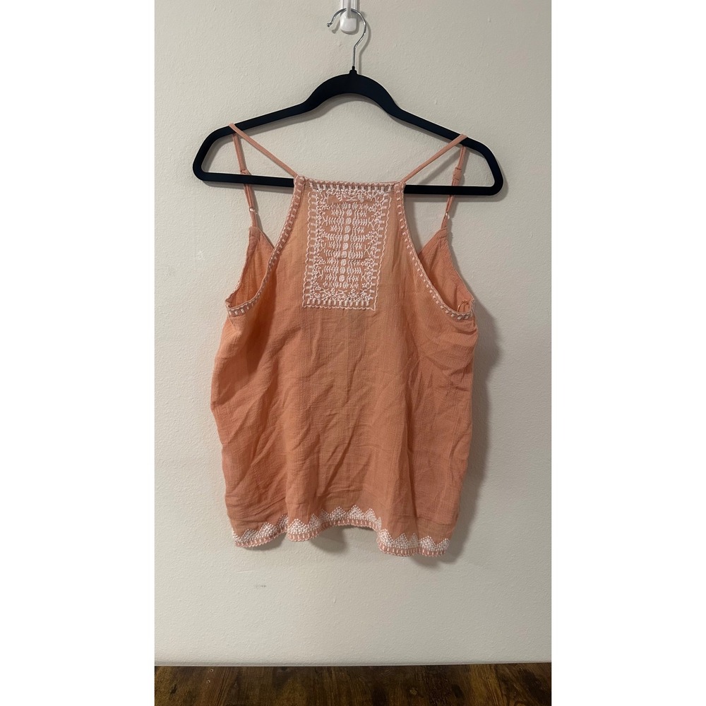 Mango Woman Peach Embroidered Halter Tank Top V-Neck Tie Front XS New